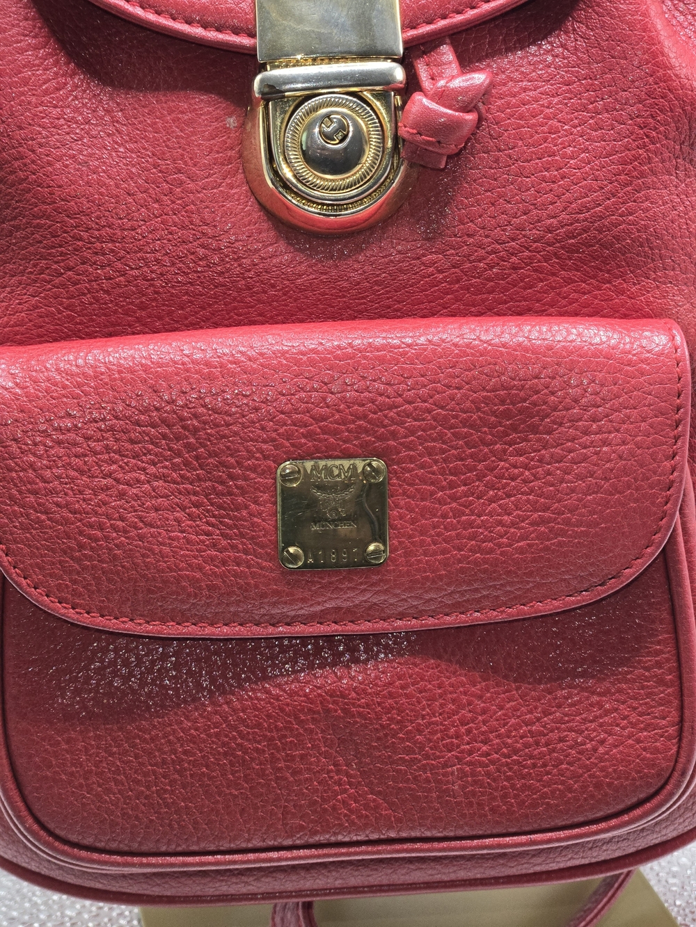 Authentic MCM Red Leather Mini Backpack - Picture 3 of 12